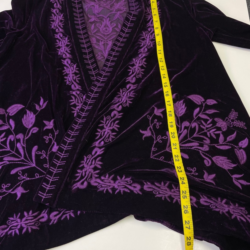 Paparazzi Purple Velvet Embroidered Open Front Cardigan Jacket M Boho - Picture 15 of 16